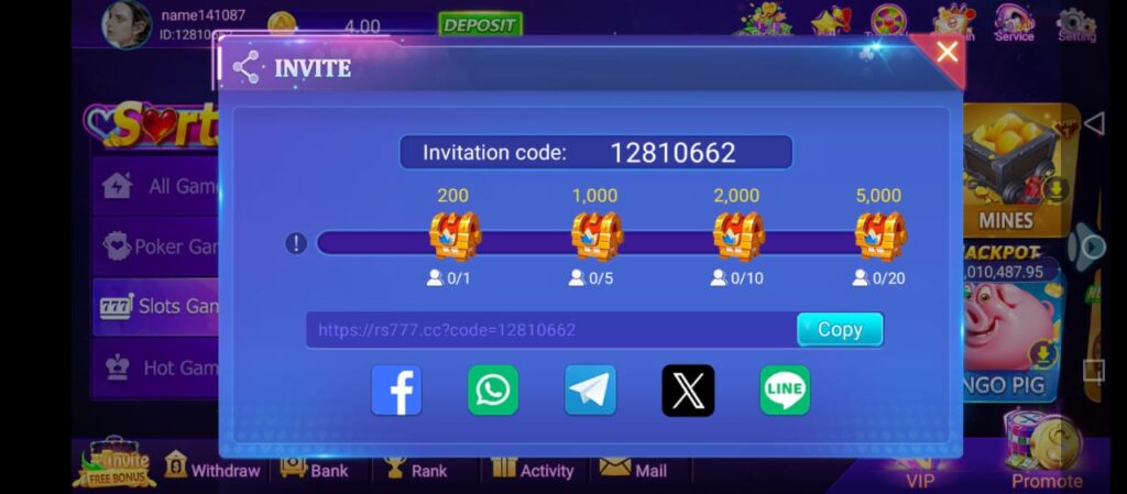 invite bonuses in rs777vip game
